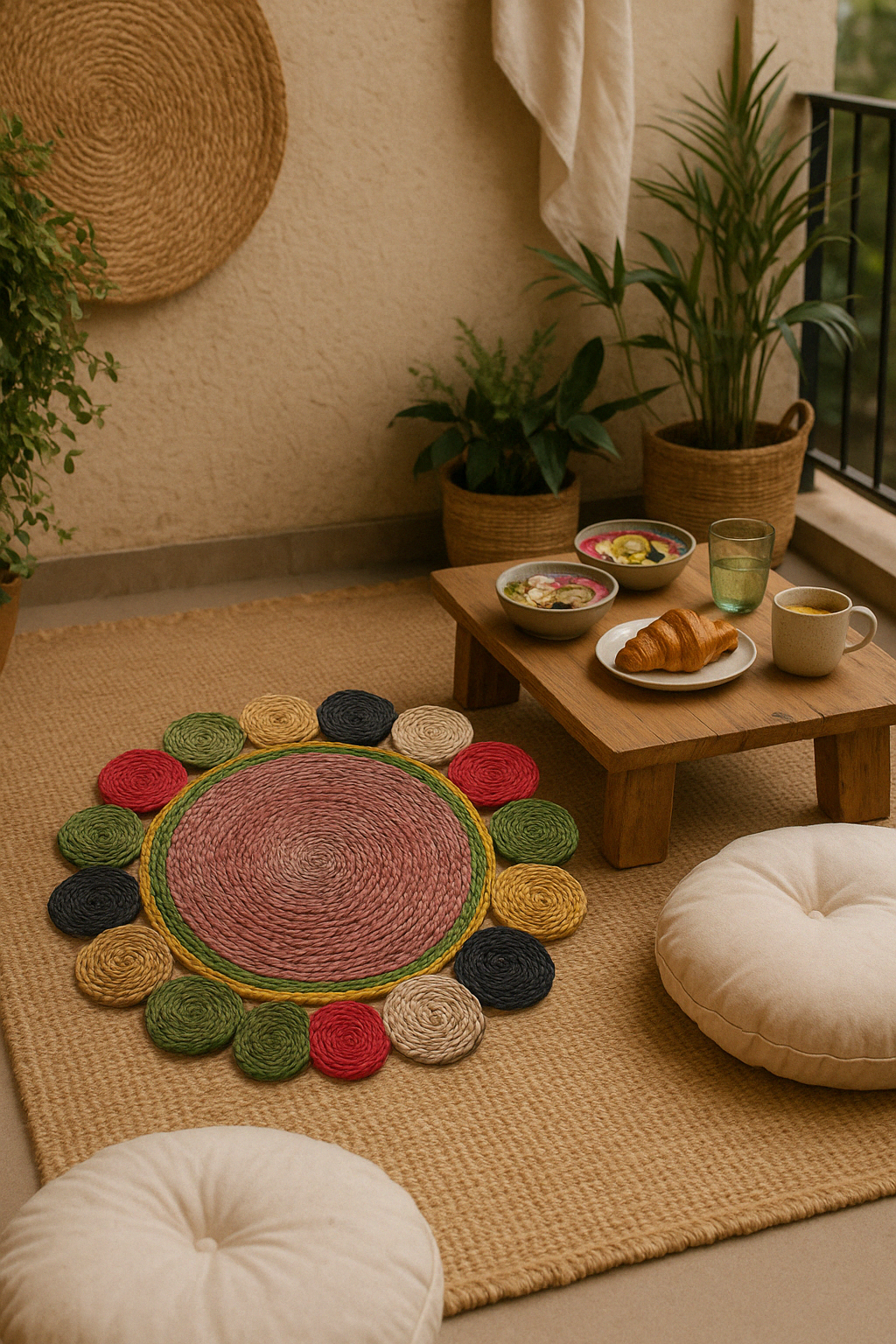 a boho floor corner table mats