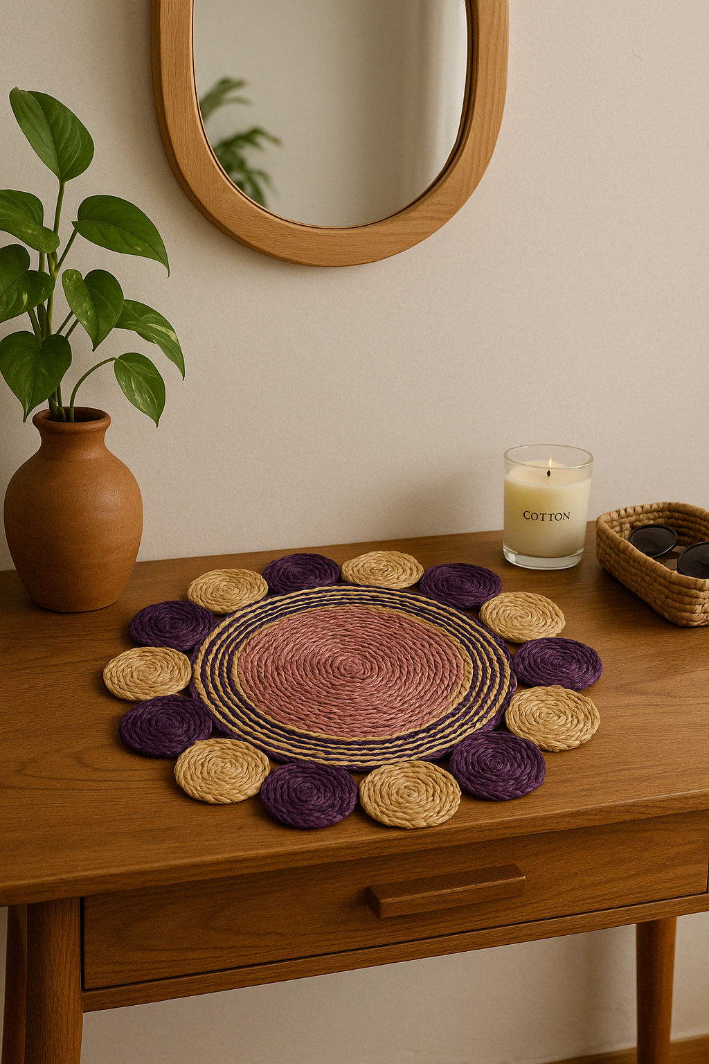 a cozy entryway table mat
