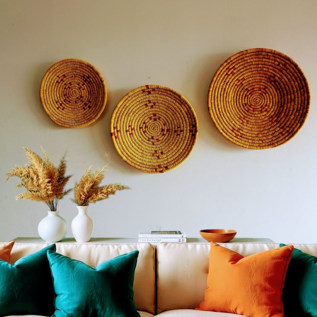 Handwoven Sabai grass wall plate – Design 10