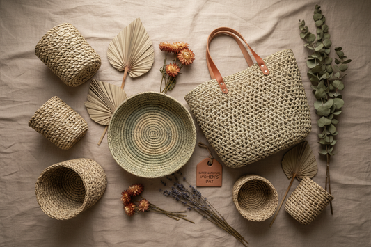 Handmade sustainable jute baskets and bags by women artisans at Grasscrafts for Women's Day