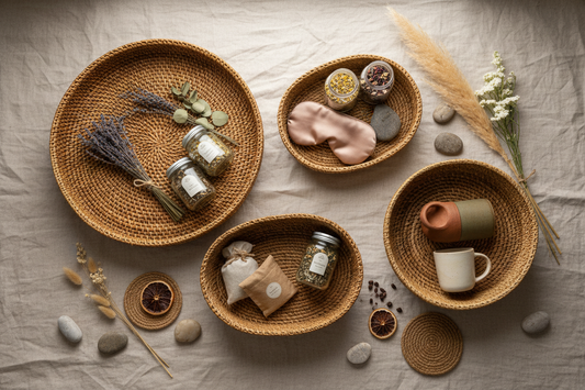 Handwoven Kauna grass gift hamper for Mother's Day 2026 — eco-friendly, biodegradable, artisan-made in India by Grasscrafts