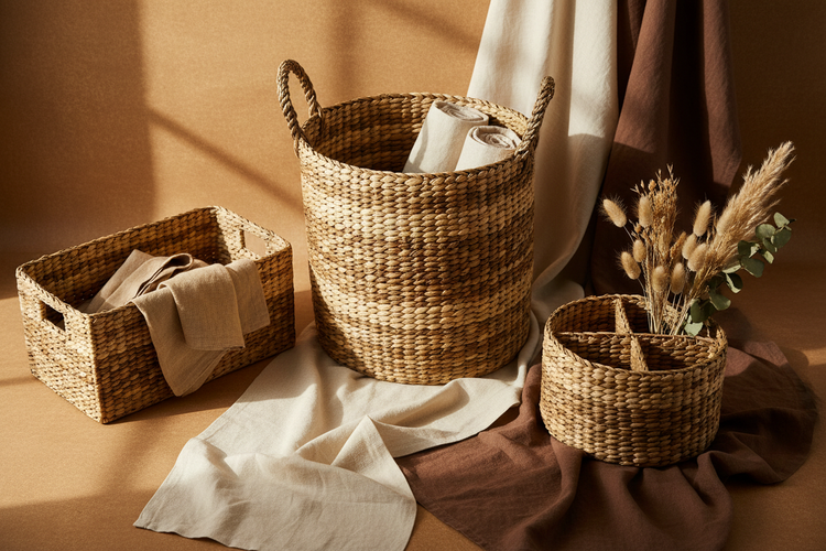 Handwoven Kauna Grass and Water Hyacinth storage baskets and organizers by Indian artisans — GrassCrafts Earth Edit Storage collection