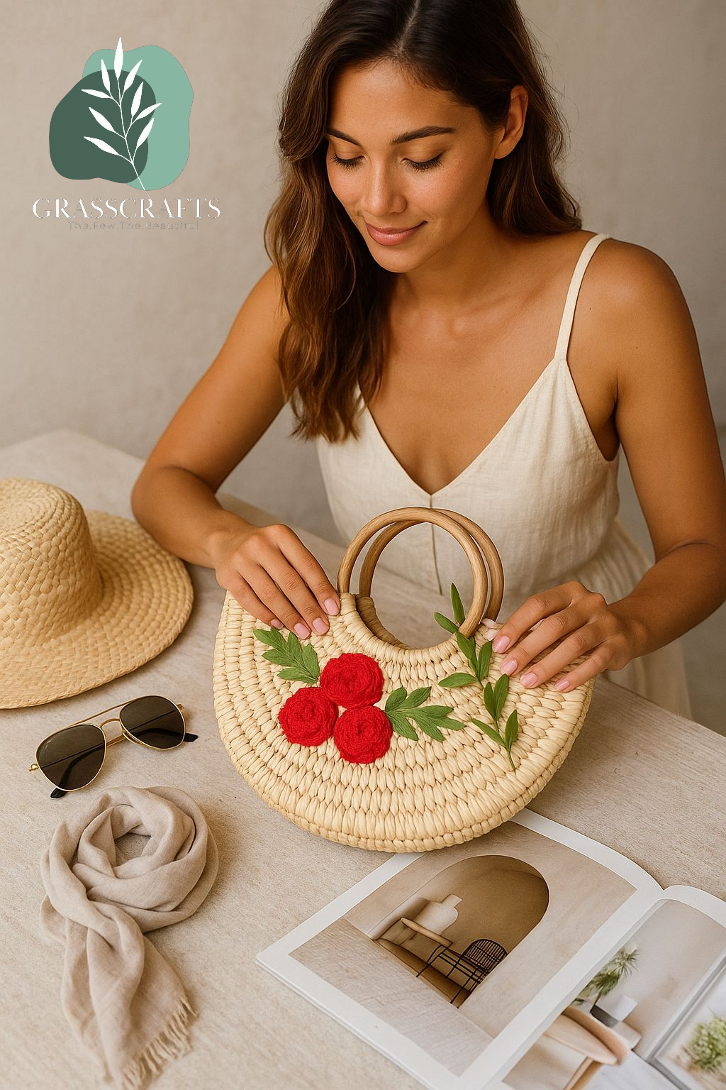 Embroidered straw bag