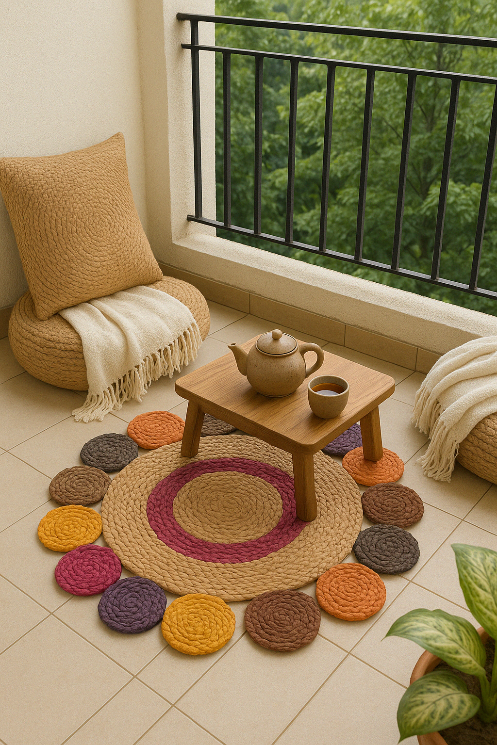 Balcony Retreat with Colourful Rug