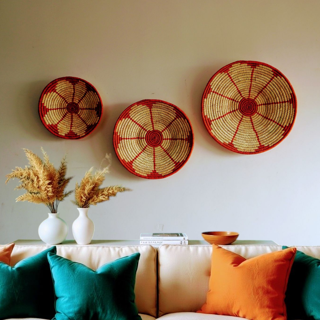 Handwoven Sabai grass wall plate – Design 9