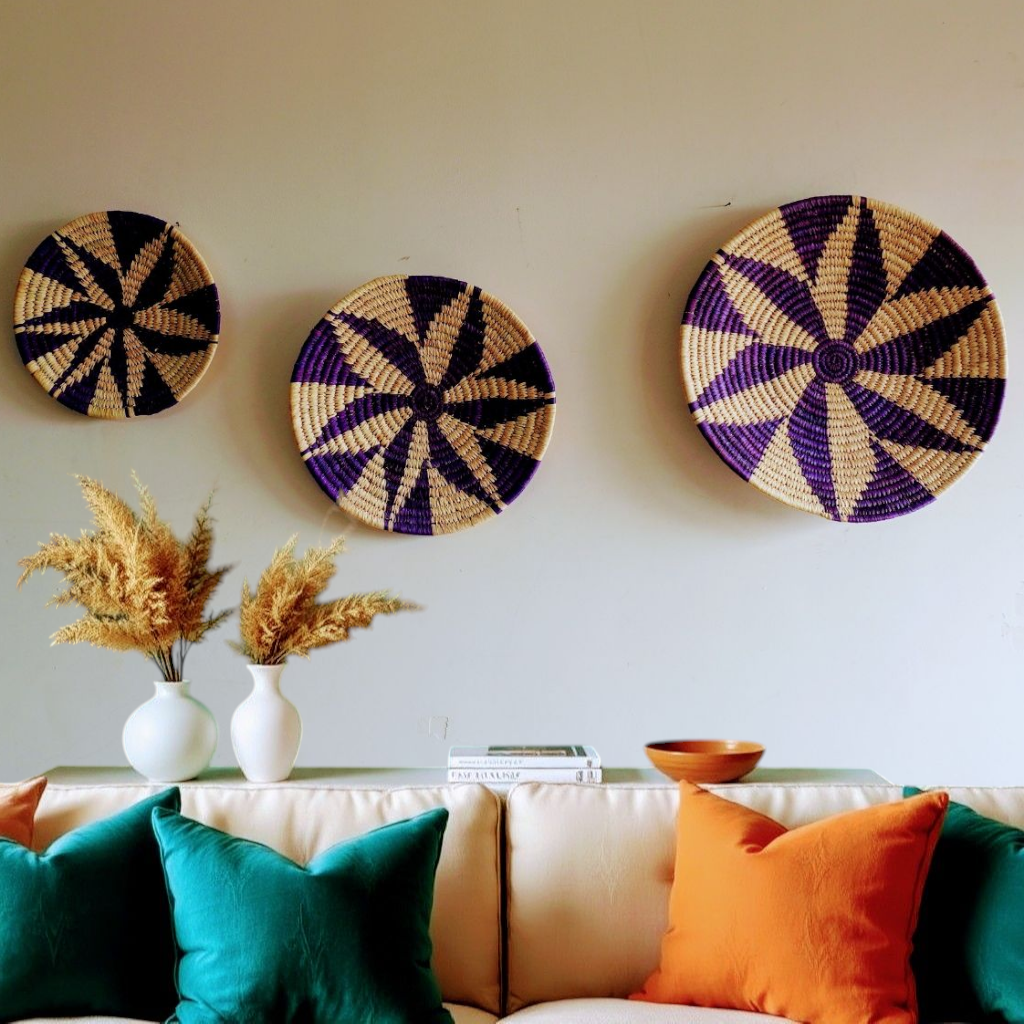 Handwoven Sabai grass wall plate – Design 8