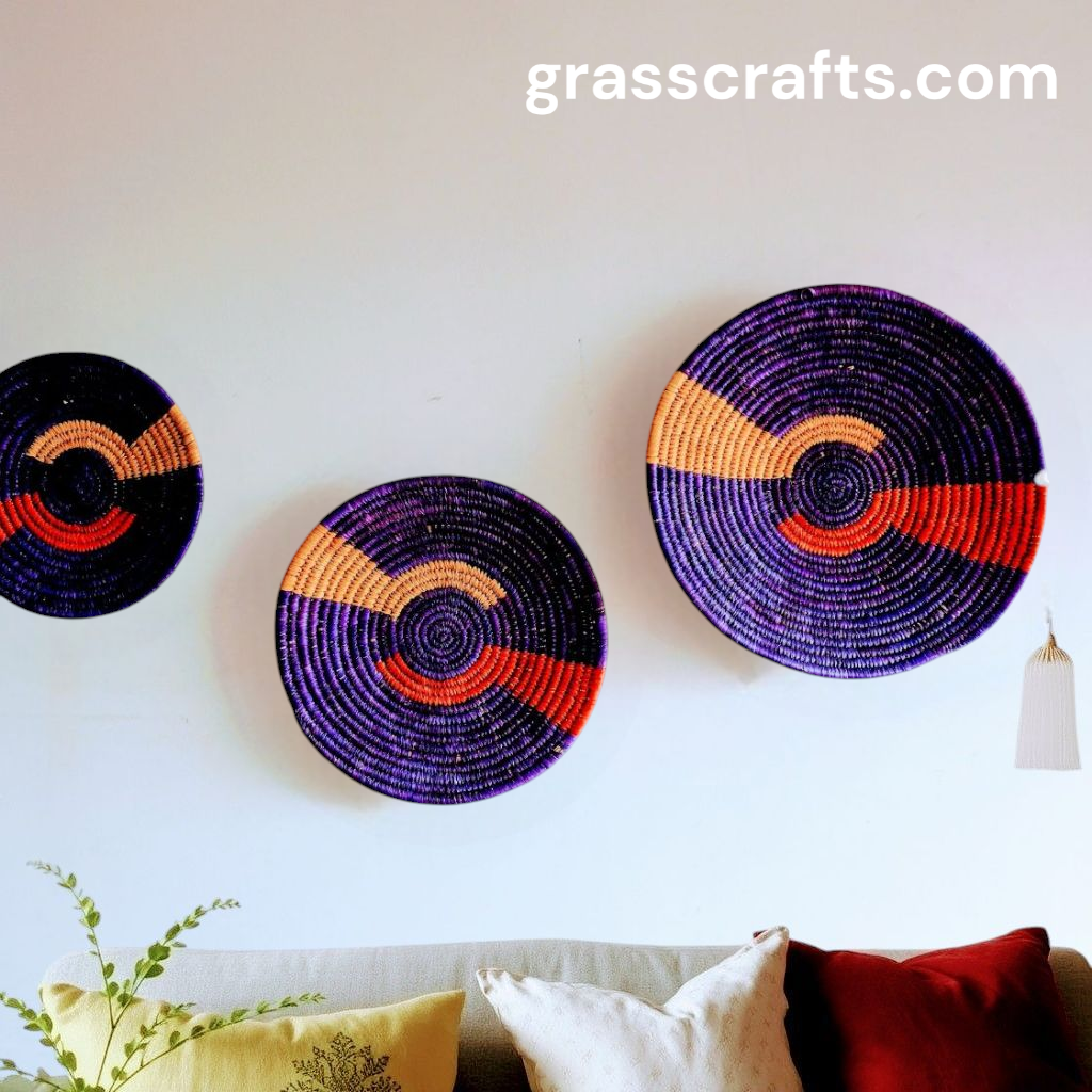 Handwoven Sabai grass wall plate – Design 4