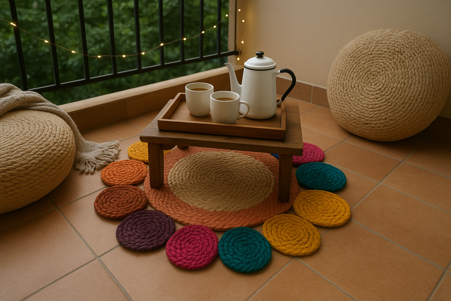 Balcony Retreat with Colourful Rug