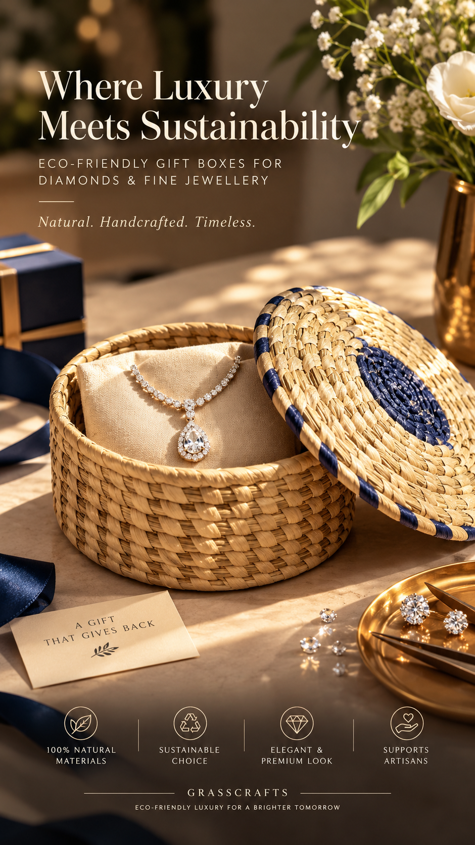 Handwoven Sabai Grass Round Jewellery Basket