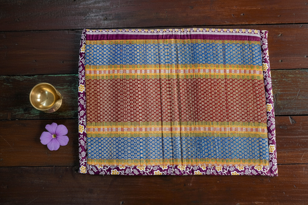 Madurkathi Asana Mat Blue Burgundy Purple – Editorial