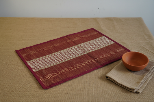 Madurkathi Burgundy Herringbone Table Mat – Editorial