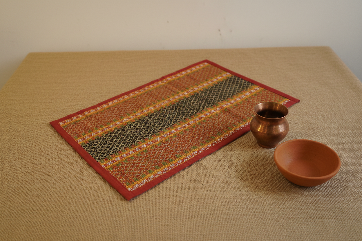 Madurkathi Terracotta & Black Table Mat – Editorial